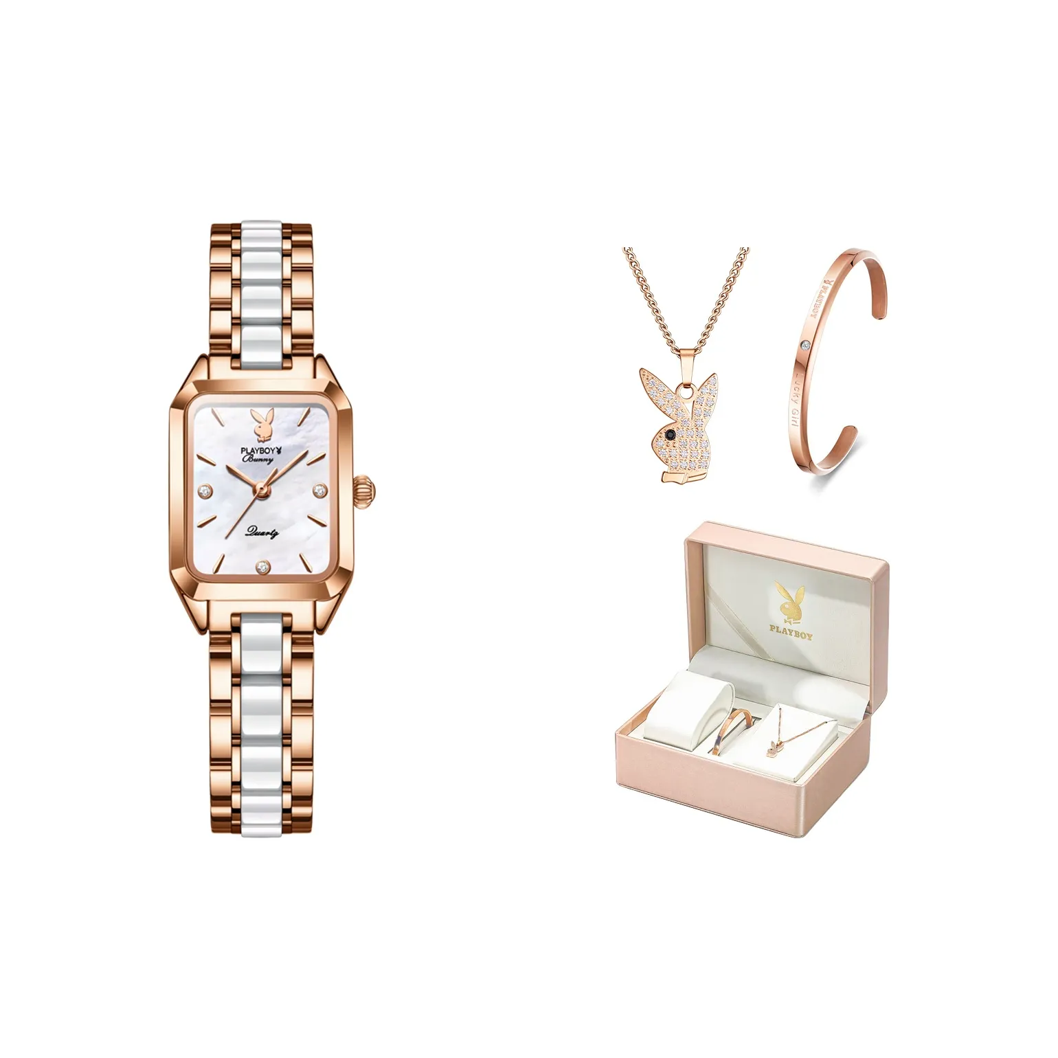 Playboy Square Classic Collection Кварцевый механизм ремешок из нержавеющей стали женские часы белый циферблат