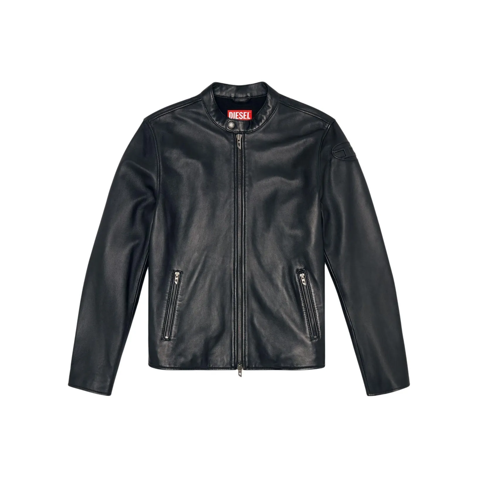 DIESEL L Carver Logo Embossed Leather Biker Jacket