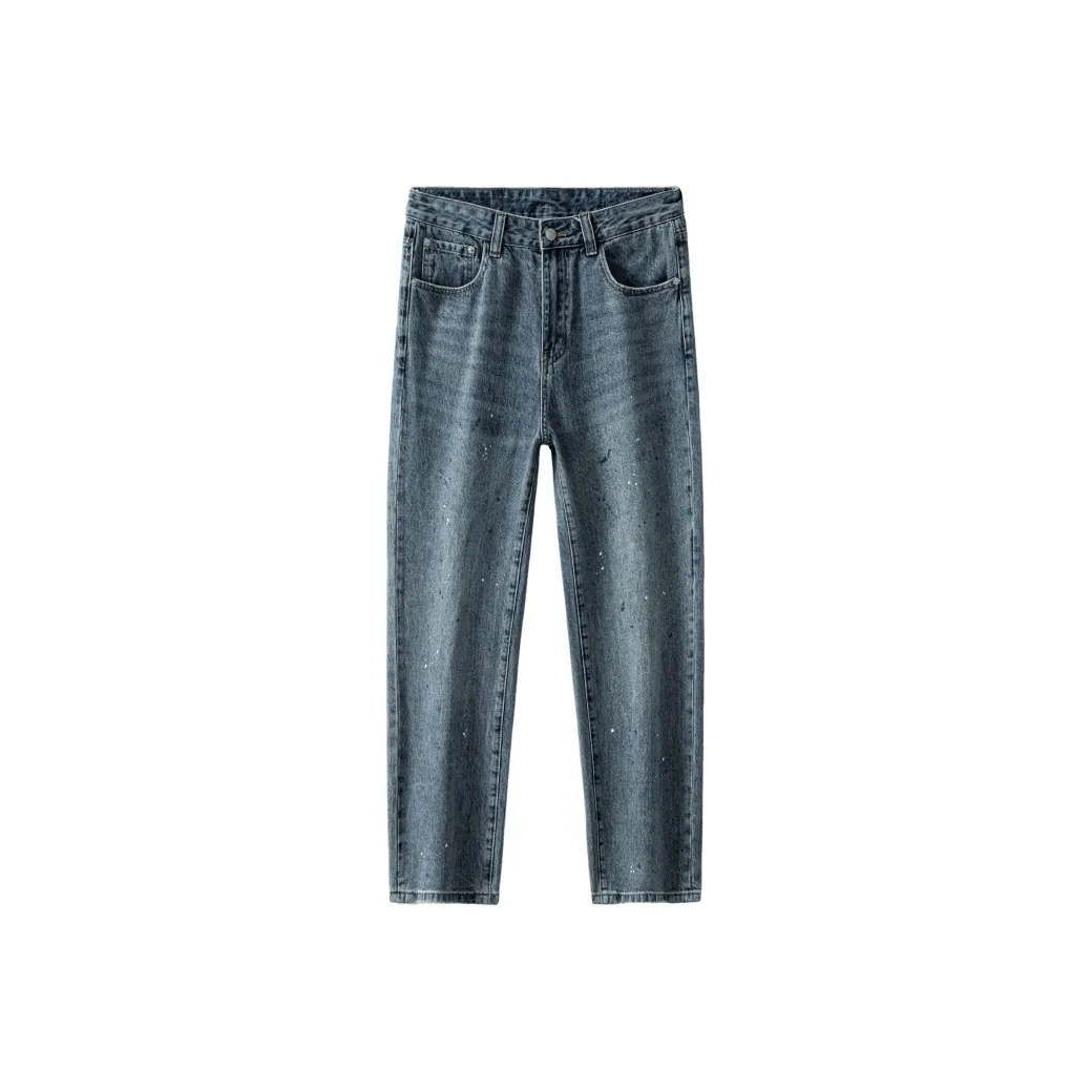 UKTK Джинсы Мужские Кляксы чернил Синий