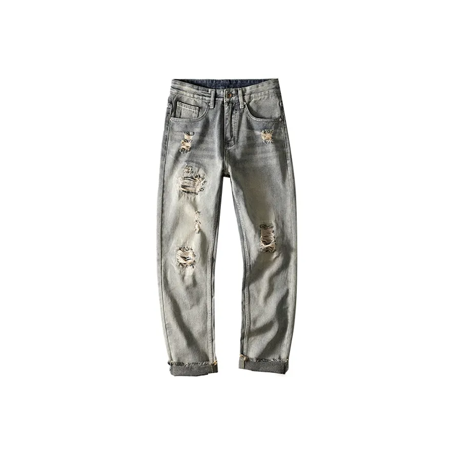 FAIRWHALE Jeans Unisex Ripped Denim Blue