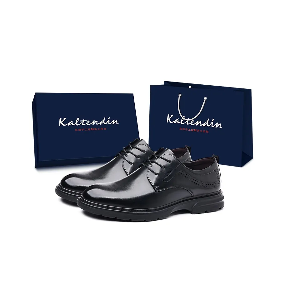 Kaltendin Ткань Коровья Кожа Минималистский стиль Кружево Вверх Бизнес Коммутирование Винтажный неформальный стиль Обувь Мужской Черный