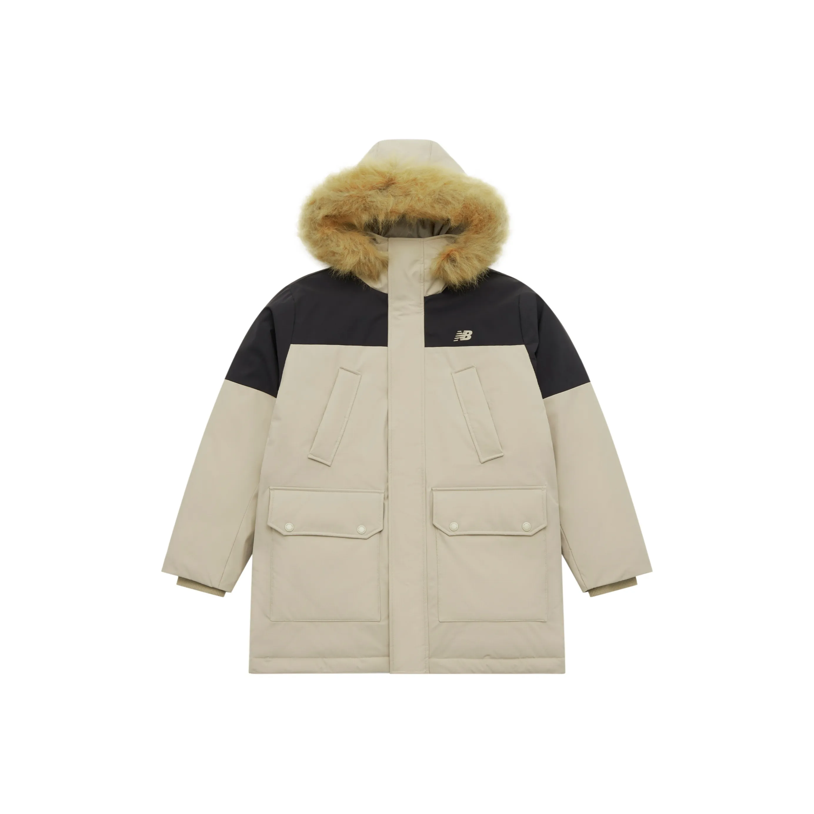 New Balance Mid Length Parka Hooded Duck Down Jacket Men's Khaki