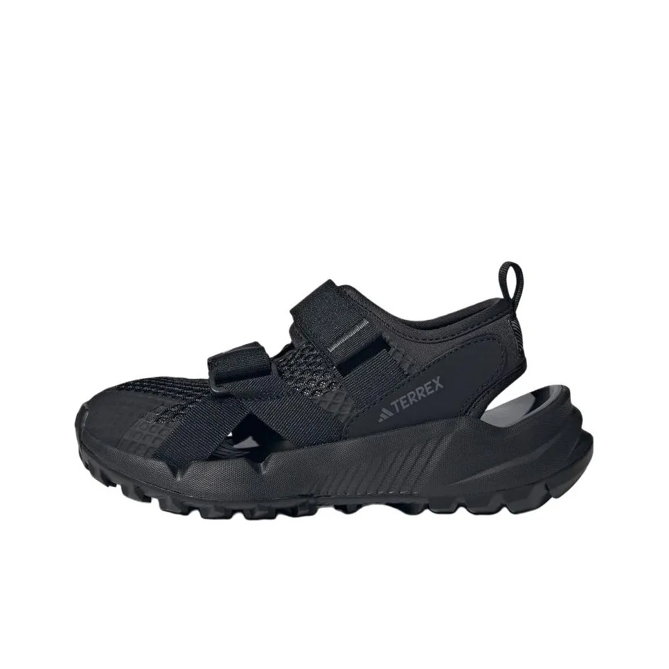 Adidas Terre Slip-resistant Abrasion-resistant Low Top Children's Sandals Black Teenagers Adidas Terre Противоскользящие Устойчивые к истиранию Низкие Топы Детские Сандалии Черные Подростки