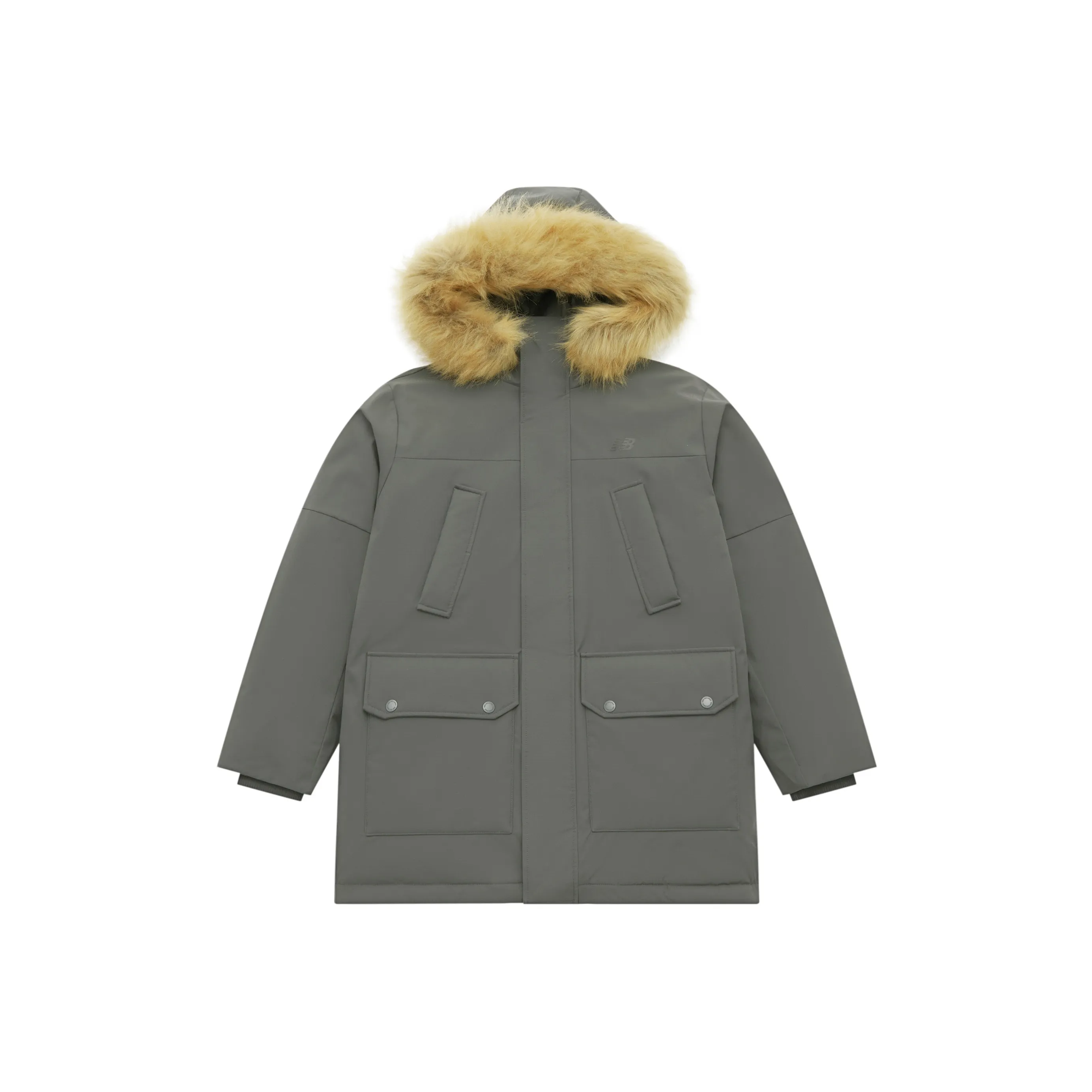 New Balance Classic Sports Mid Length Parka Hooded Duck Down Jacket Unisex Black Gray