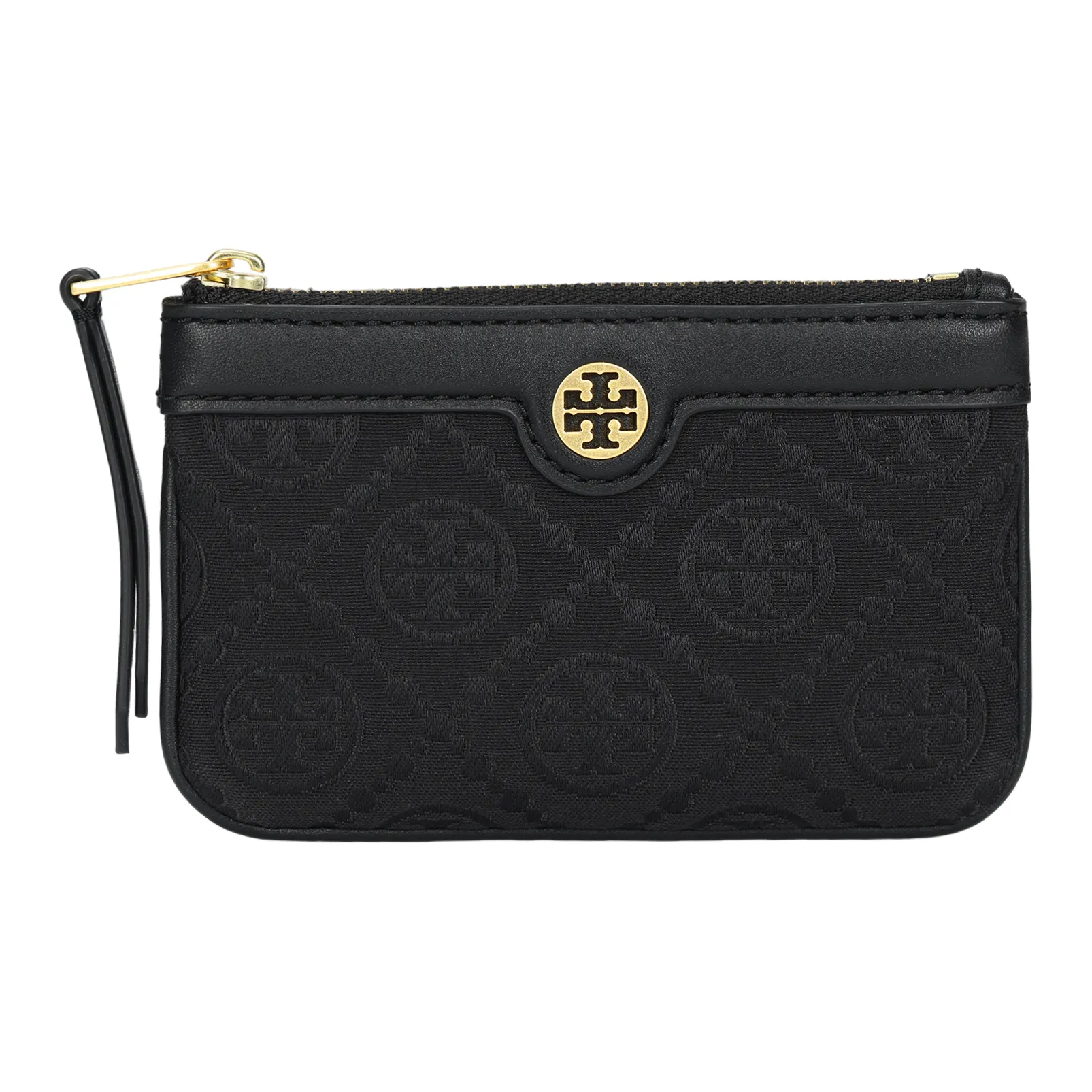 TORY BURCH T Monogram Jacquard Nappa Leather Trim Coin Purse Wallet Regular Women's Black