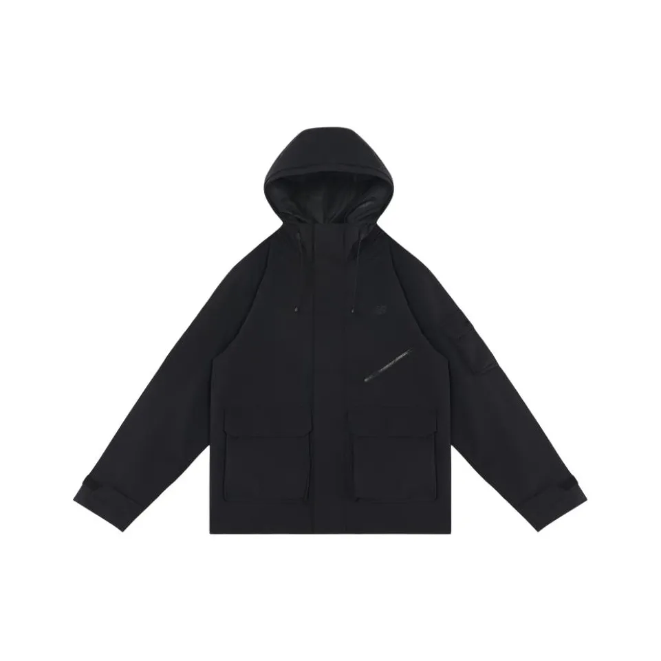 New Balance совместный бренд SS25 Clean Однотонный Минималистский стиль Большой карман Практичный С капюшоном Куртка Мужская Черная