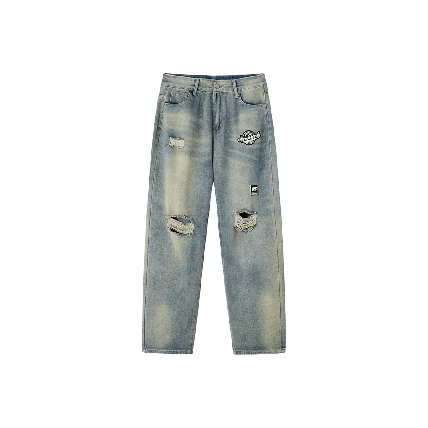 XINGJIZHE Washable Loose Fit Ripped Jeans Unisex