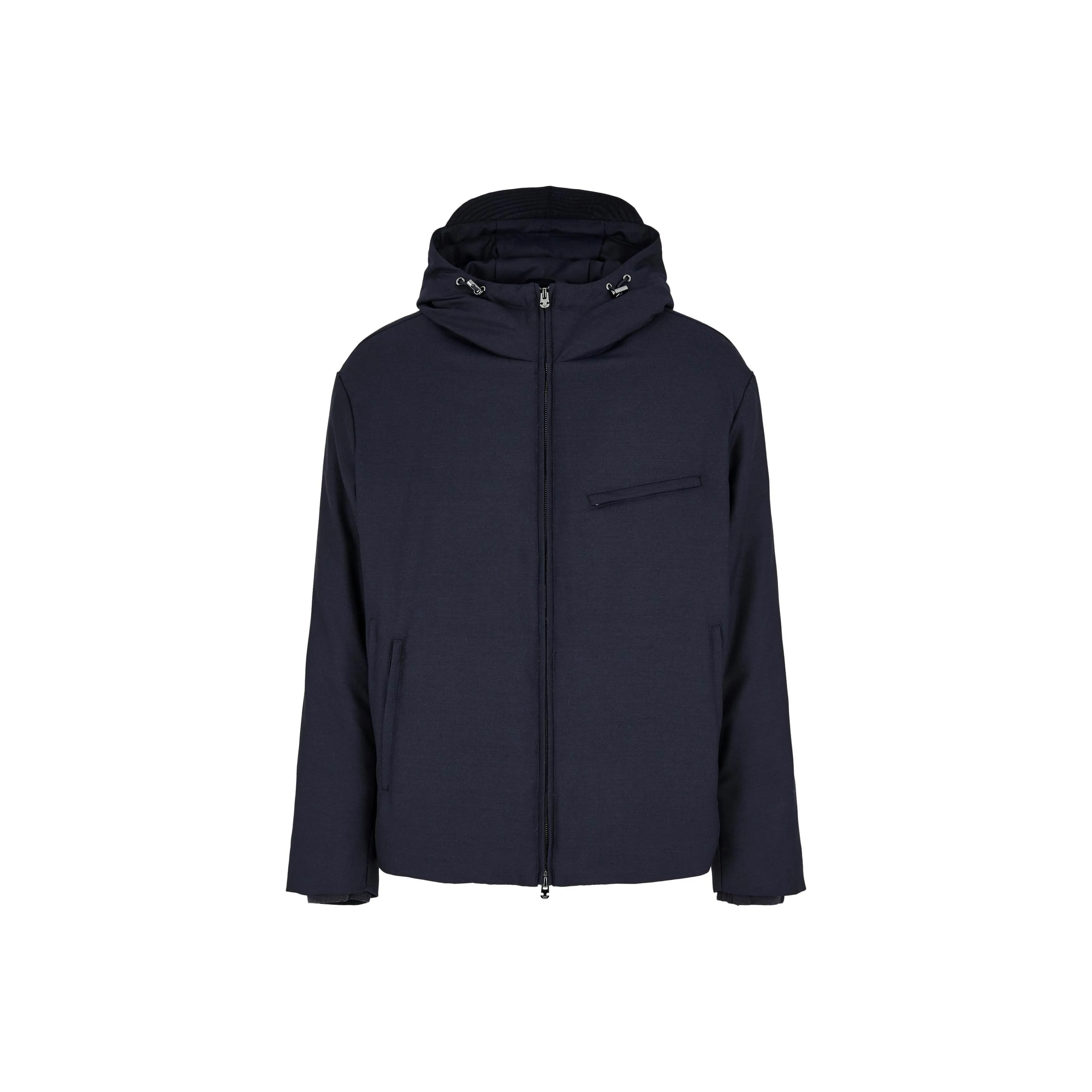 EMPORIO ARMANI Travel Essential Hooded Full zip Blouson In A Water resistant Virgin wool Blend