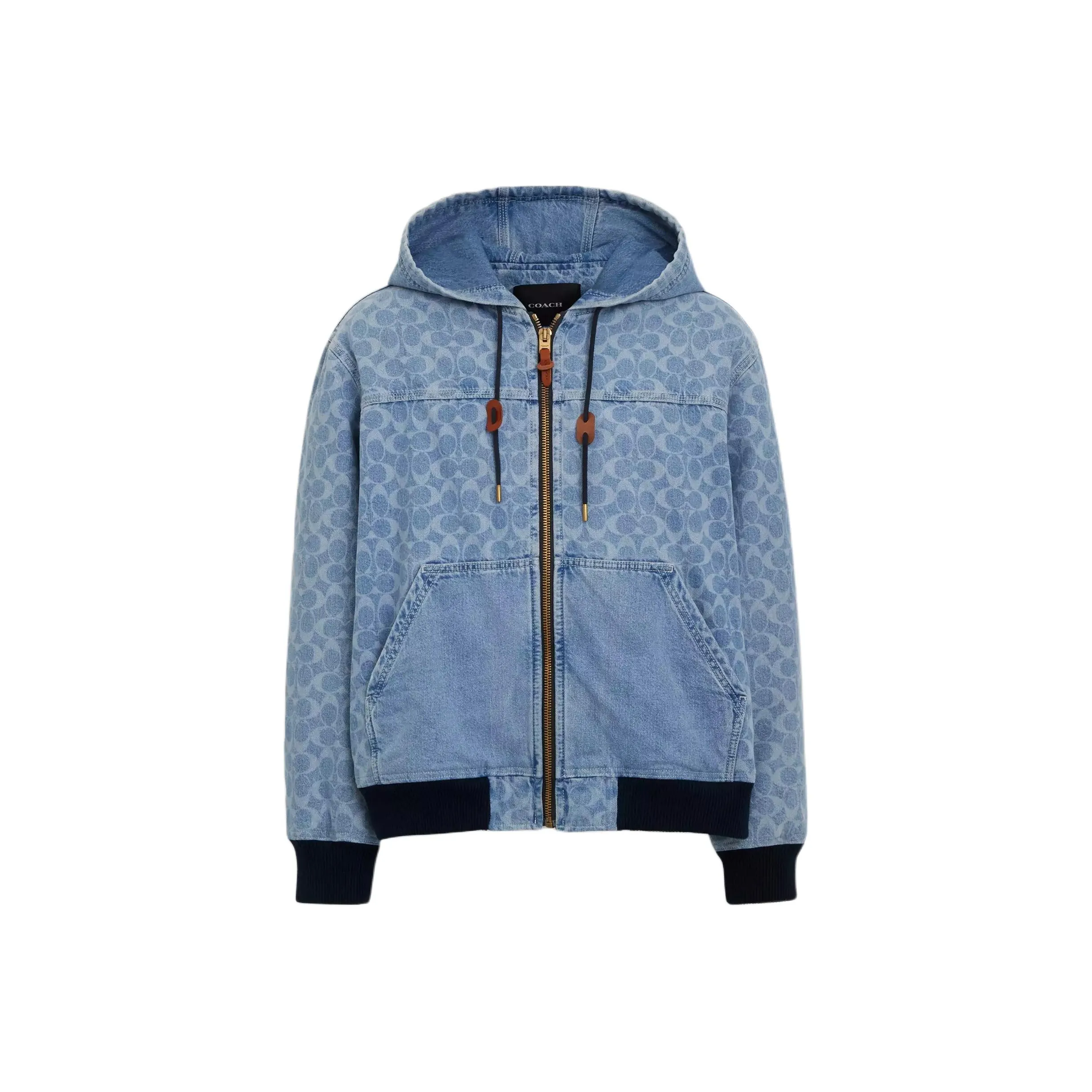 COACH Signature Denim Hooded Zip Up Jacket Jackets Coats Men
s Blue