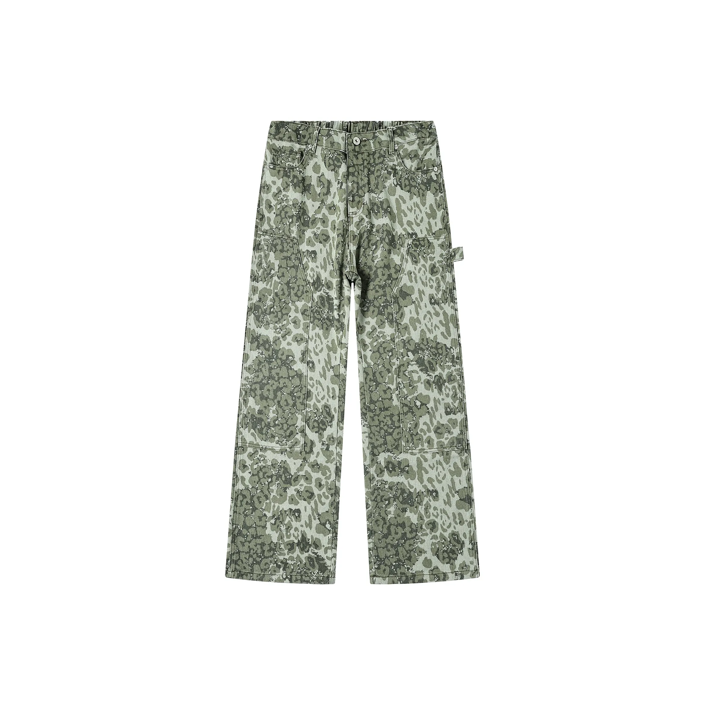 VDNZ Jeans Unisex Leopard Print Green