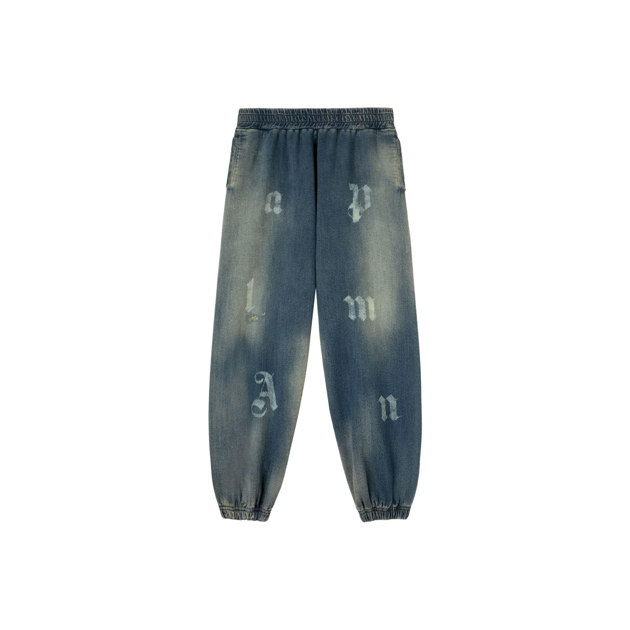 PALM ANGELS Letter Printed Elastic Waistband Jeans