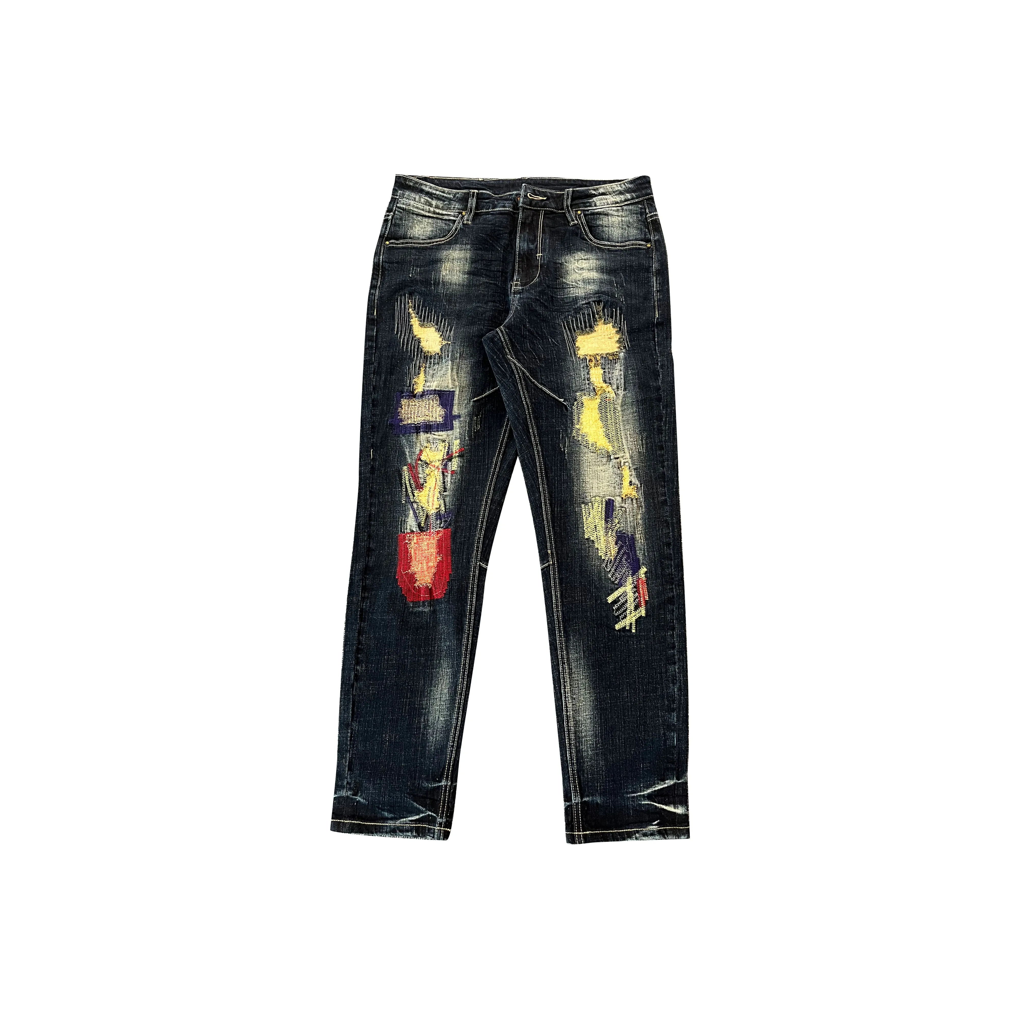 FAIRWHALE Джинсы Весенние Летние Унисекс Заплатка Черный