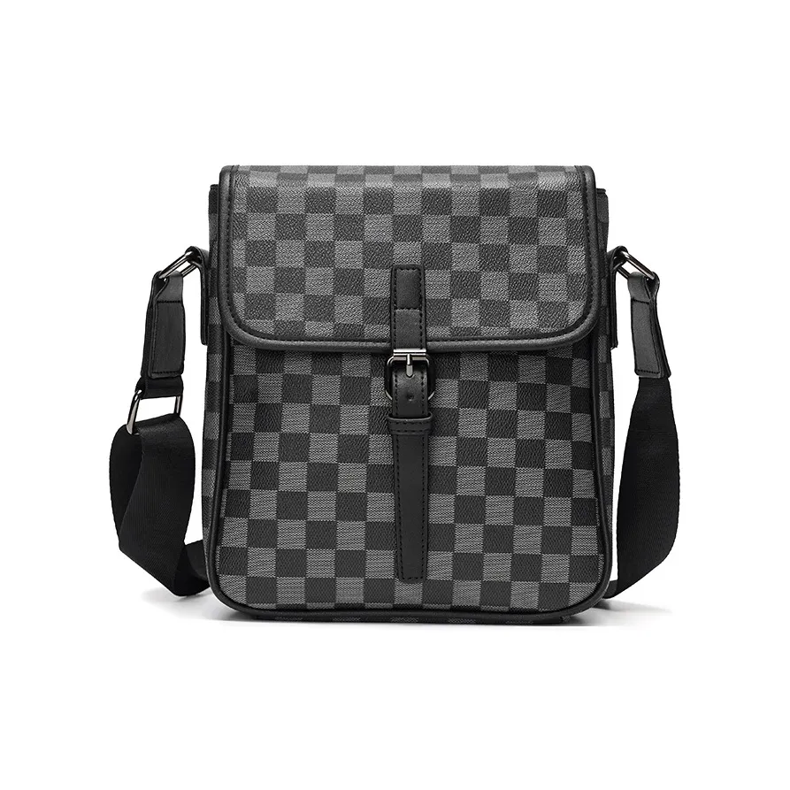 Old Man's Head Synthetic Leather Crossbody Bags Men's Black Plaid