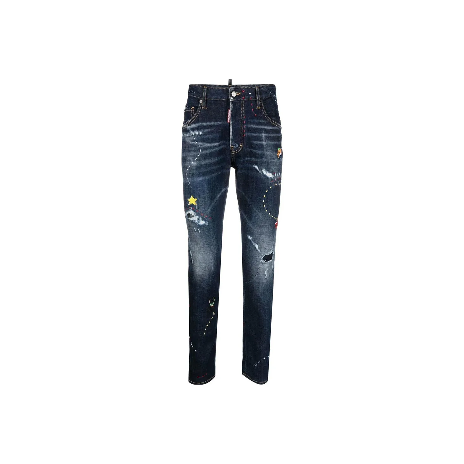 DSQUARED 2 Illustrated Straight Leg Distressed Skinny Jeans