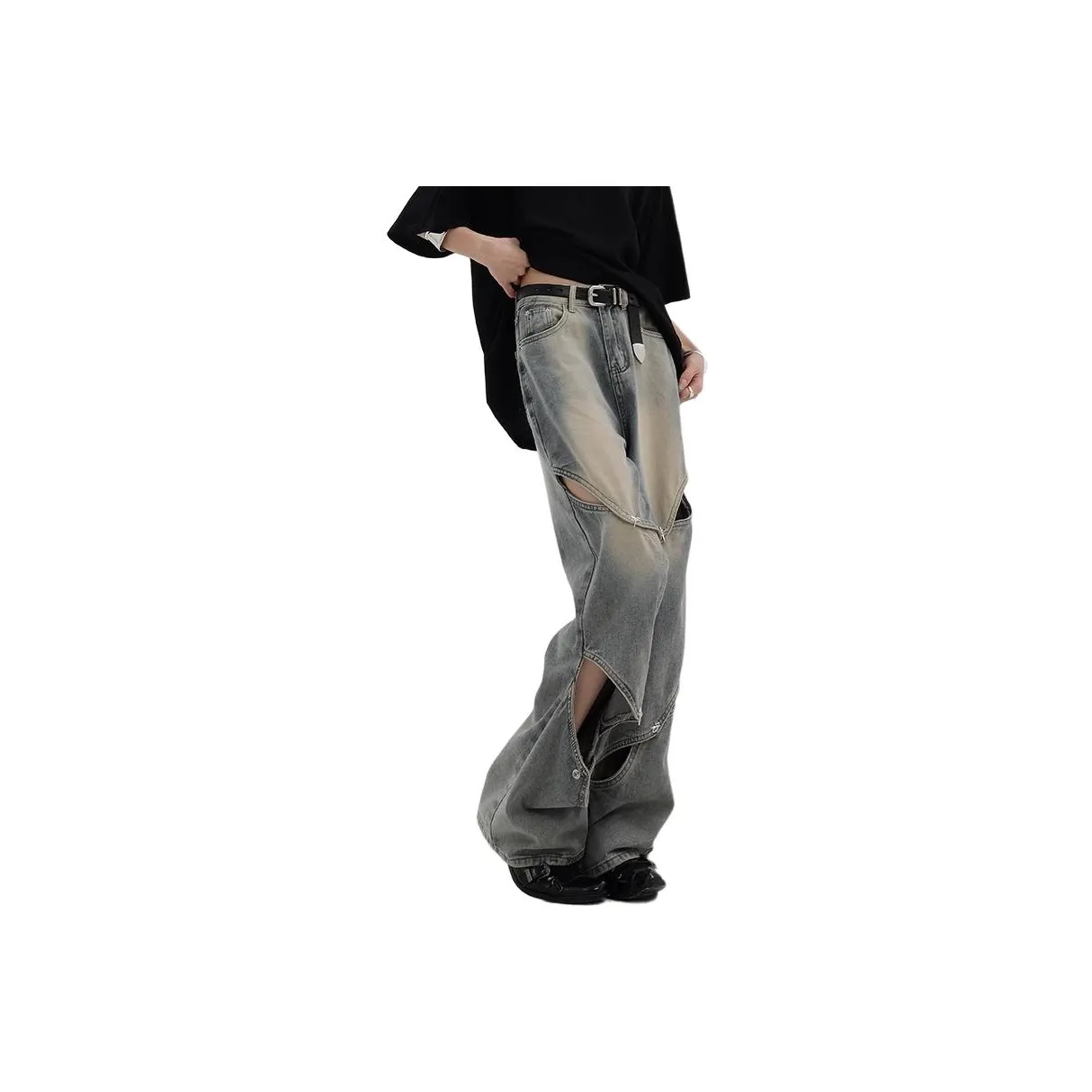 D W Джинсы Унисекс Разобранный Синий