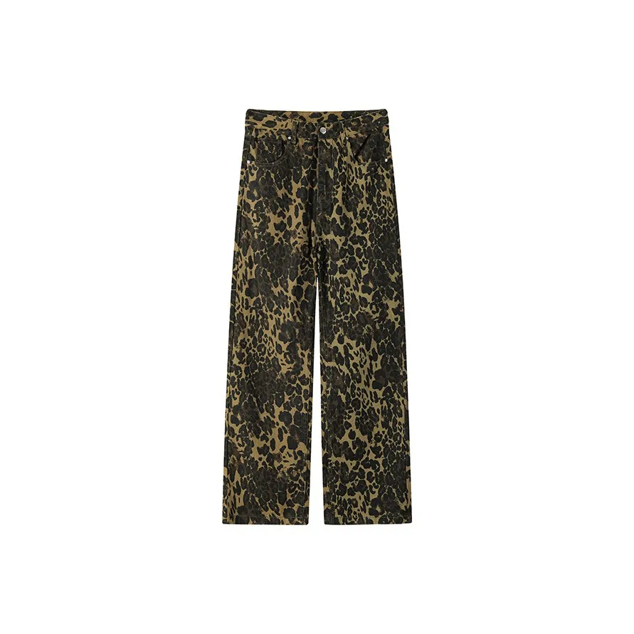 OULUDE Джинсы Мужские с Леопардовым Принтом