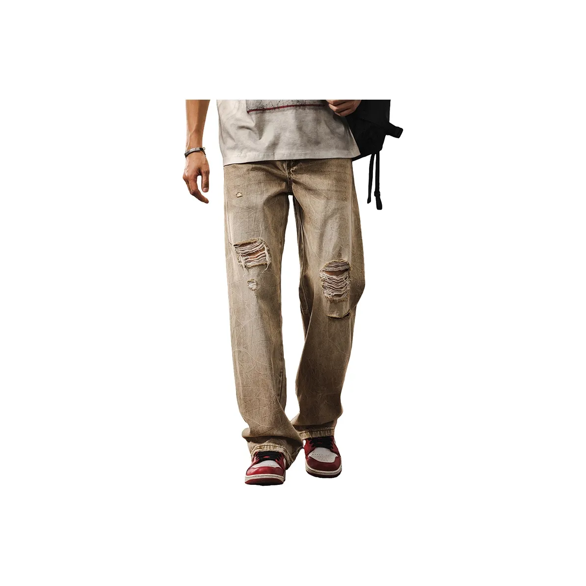 JIELEINUO Джинсы Мужские Моль Желтый