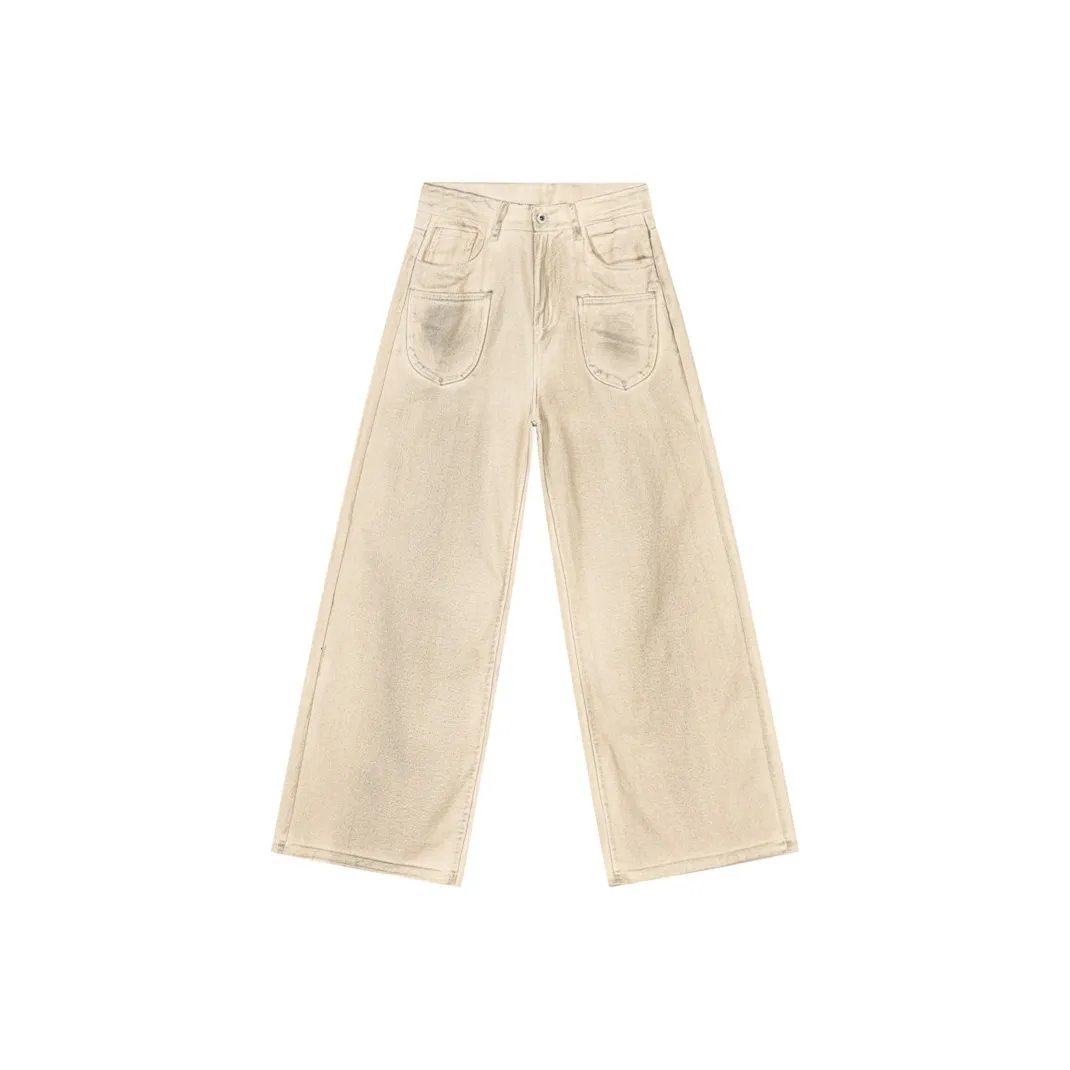 Voguo Relay Jeans Loose Fit Straight Fit Floor Length Pants Unisex Dusty White