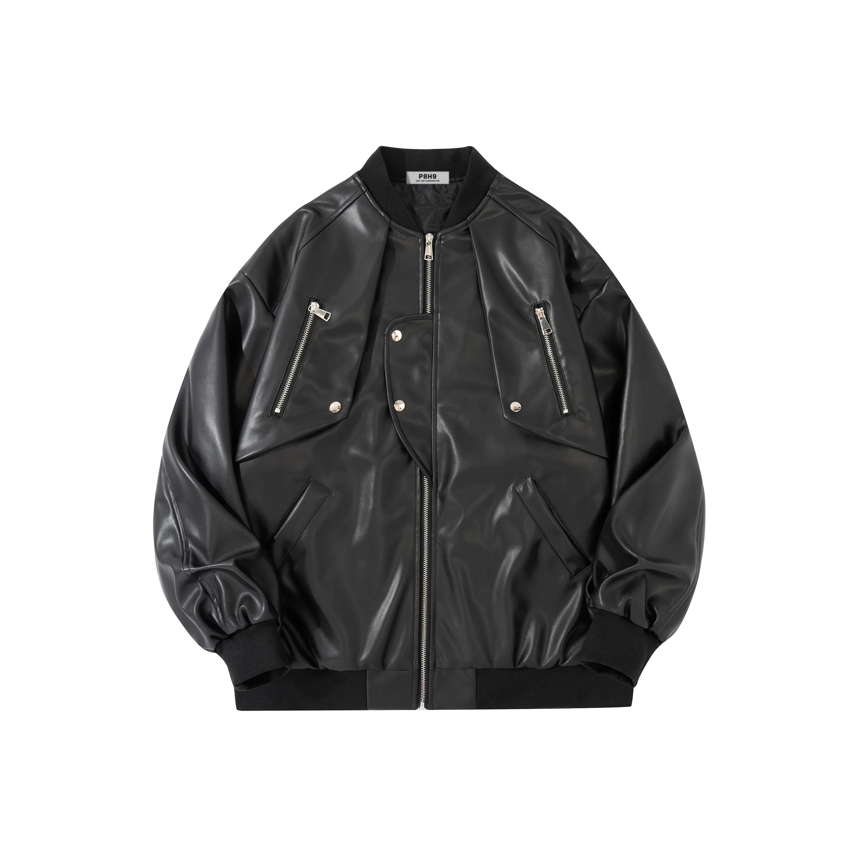 P8H9 Leather Blocking jackets Unisex Black