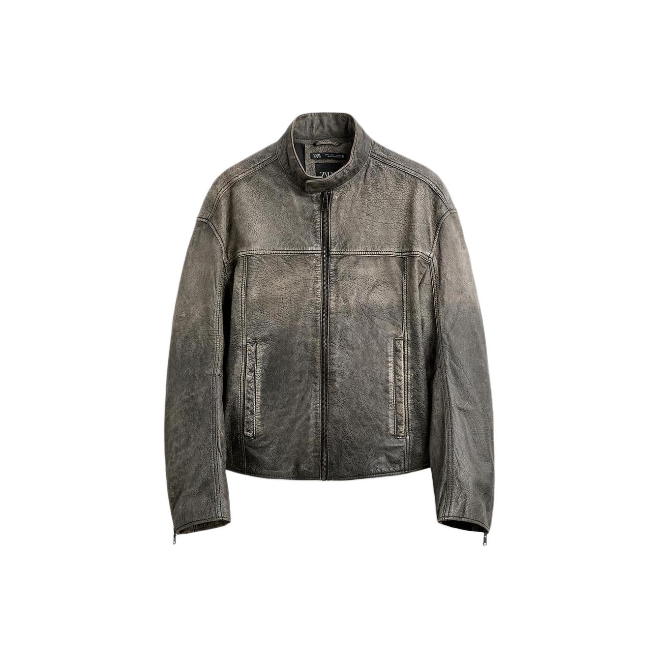 ◆KHAKIPOINT◆ Washed Leather Bomber Jacket dark gray P0000B Top 10 Leather Bomber Jackets from ZARA You Need in 2025