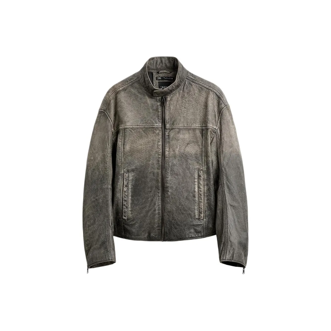 ZARA Leather Jacket Men's Zebra Print Gray