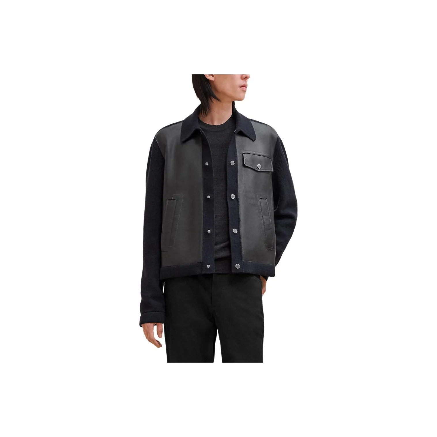 HERMES Leather Jacket Men's Ocean