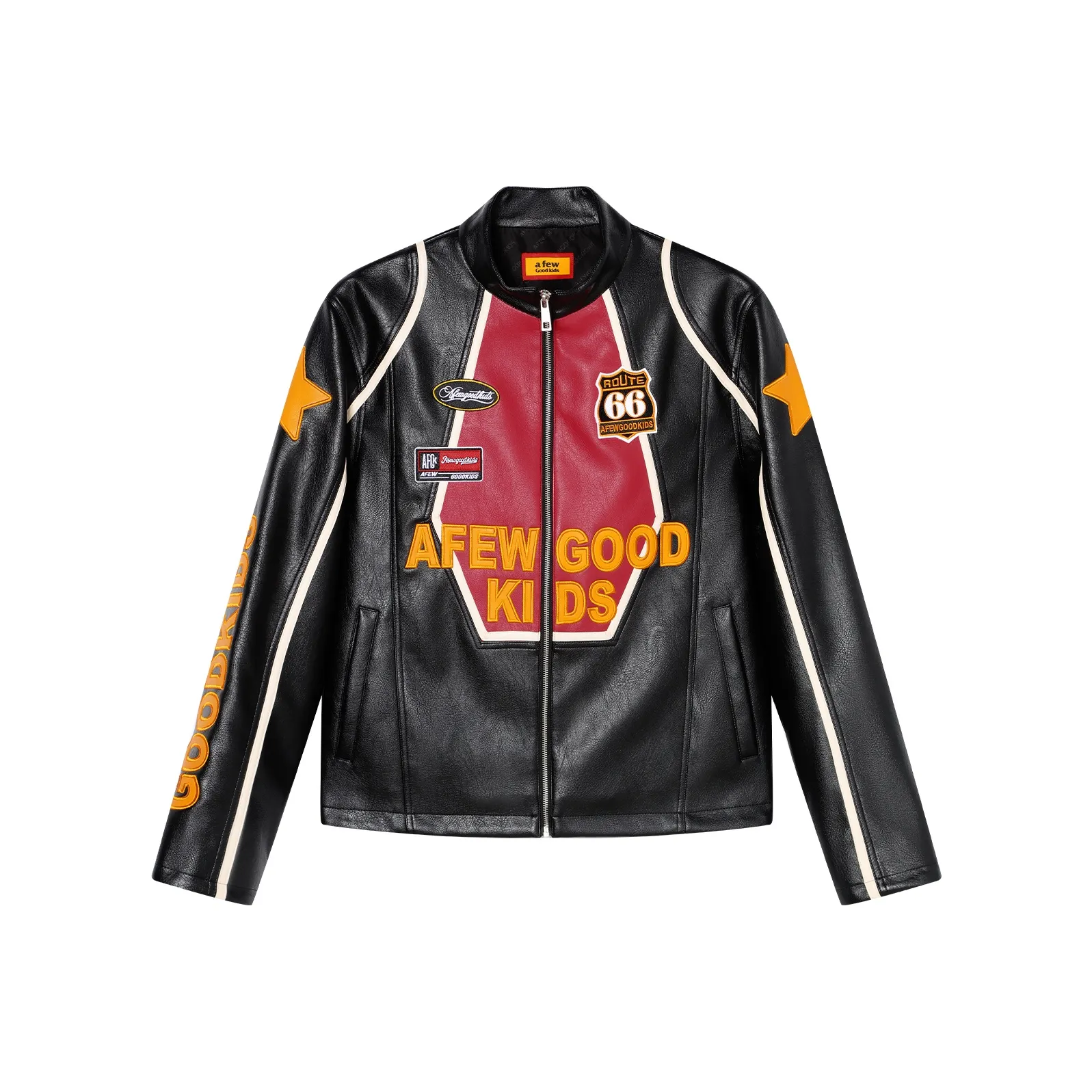 AFGK совместный бренд FW24 кожаная куртка унисекс черного цвета