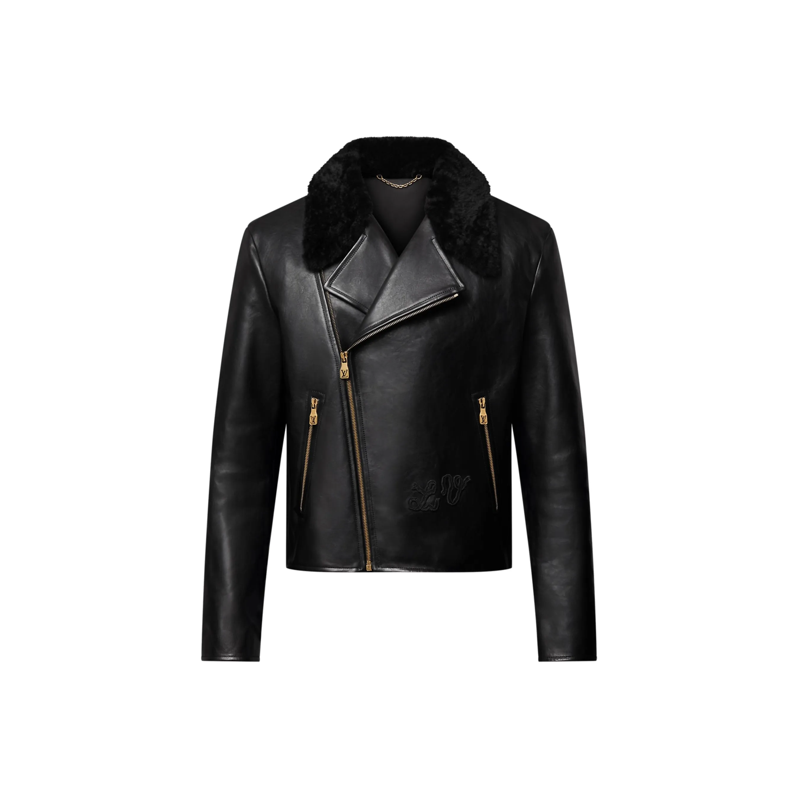 LOUIS VUITTON Shearling Evening Leather Biker Jacket