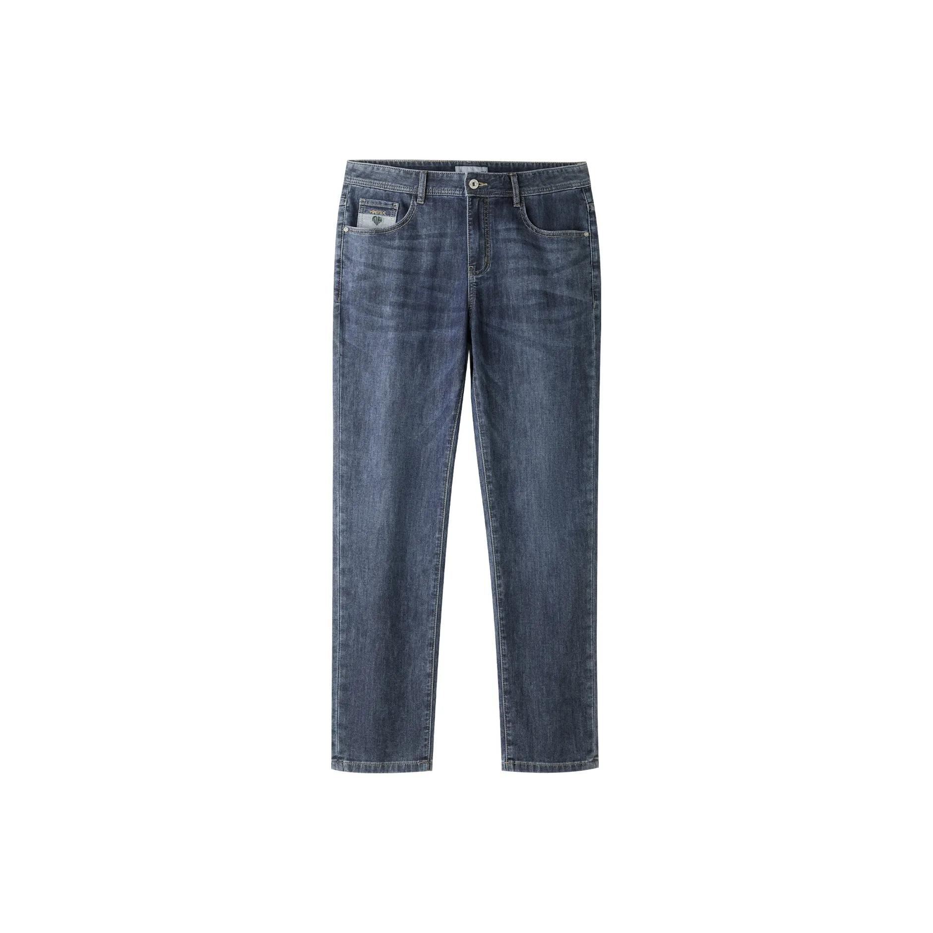 HLA Mid-Rise Straight Fit Sandwashed Embroidered Casual Jeans Men's