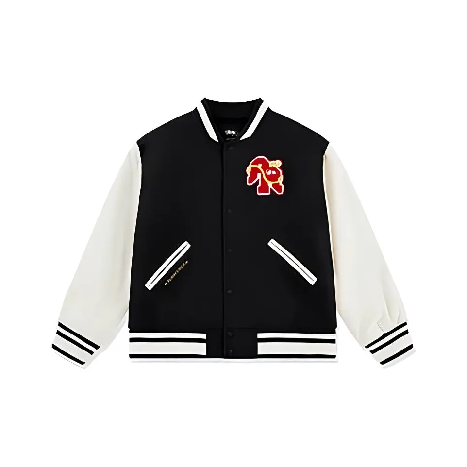 QIAODAN Sports Life Collection Бейсбольная куртка Мужская Черный Кремовый Белый