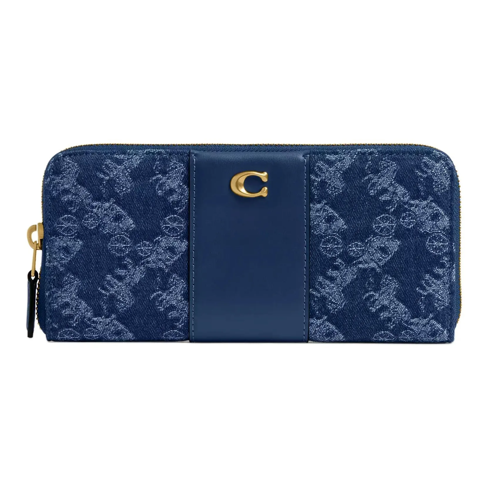 COACH Denim With Calfskin Wallet Small Size Women's Dark Blue