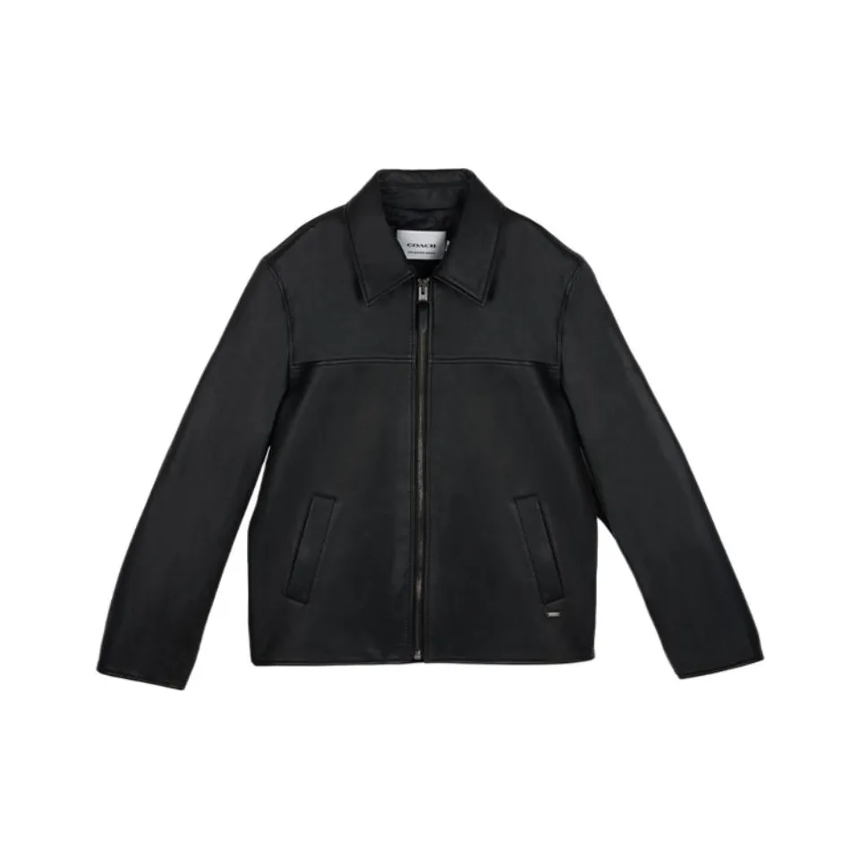 COACH FW24 Leather Jacket Men's Black