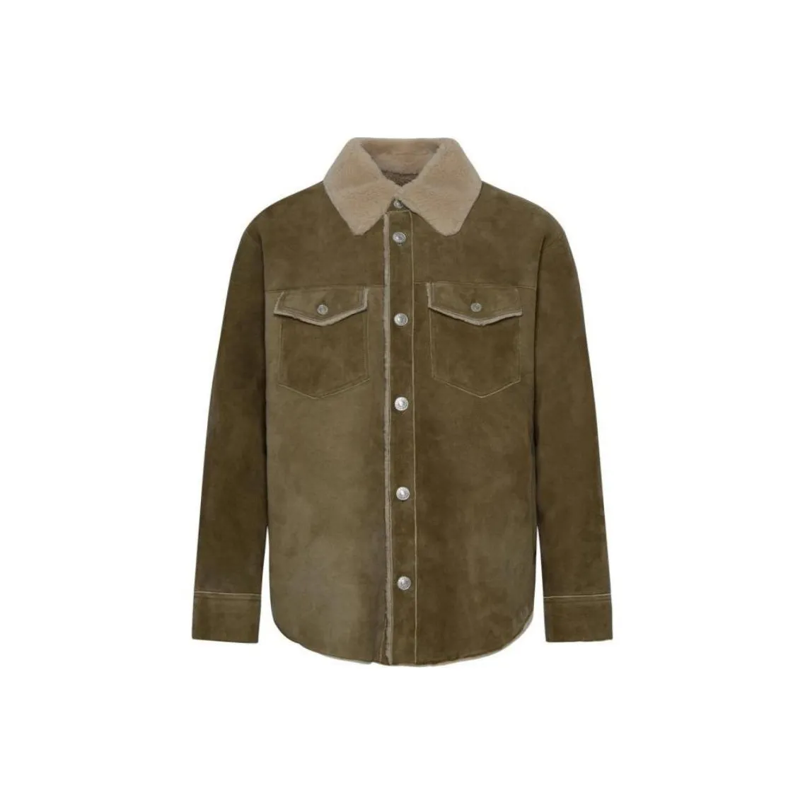 ISABEL MARANT Shearling Trim Buttoned Shirt Jacket