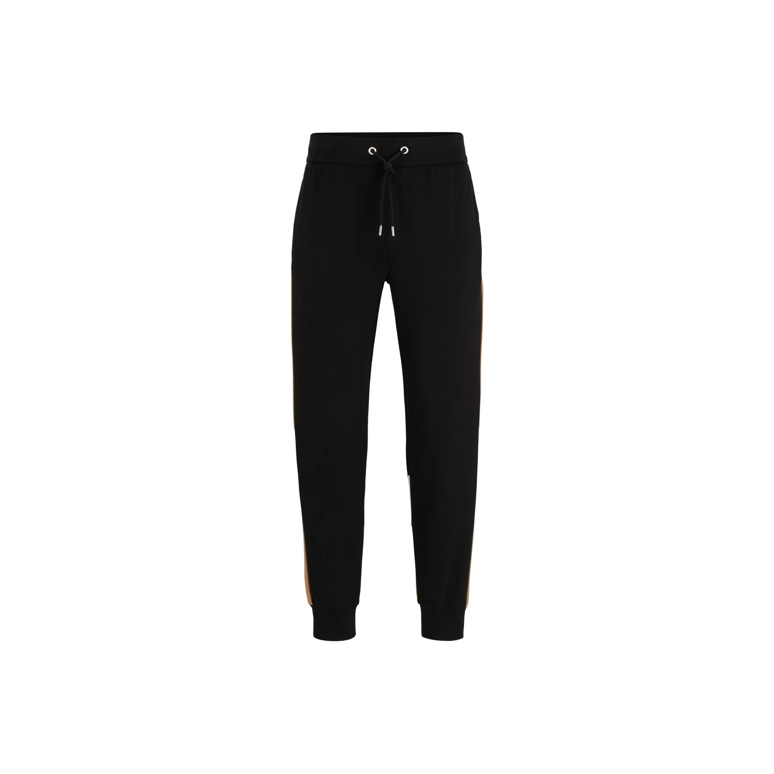 HUGO BOSS Cotton Blend Tracksuit Bottoms With Colour Blocking Knitted Sports Pants Men's Black