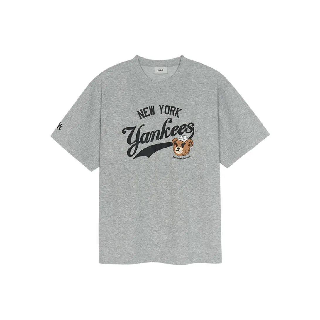 MLB Base Logo Frowning Bear Collection New York Yankees SS25 T-Shirt Unisex Standard Photinia Gray