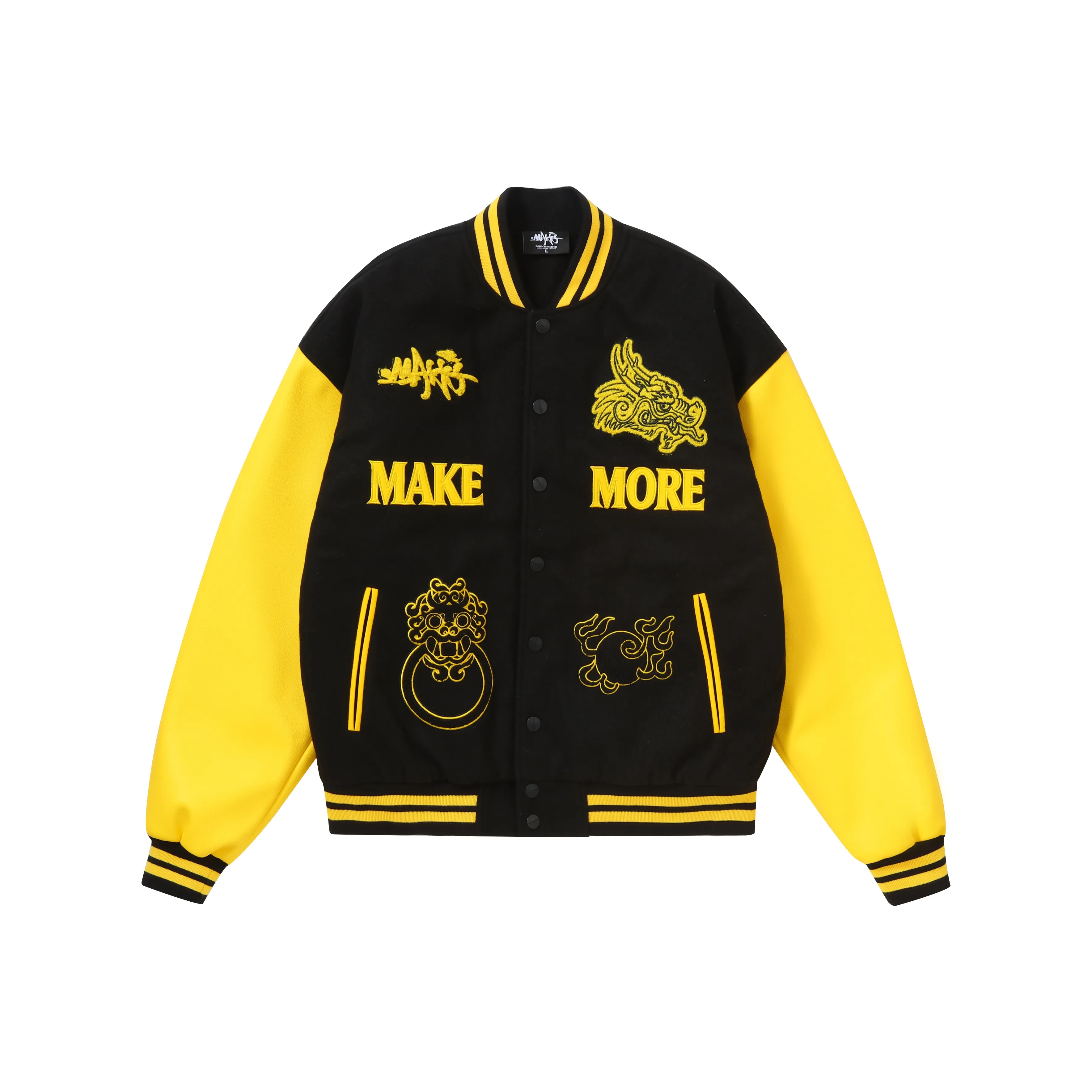 Makemore Baseball Jacket Unisex Yellow Black
