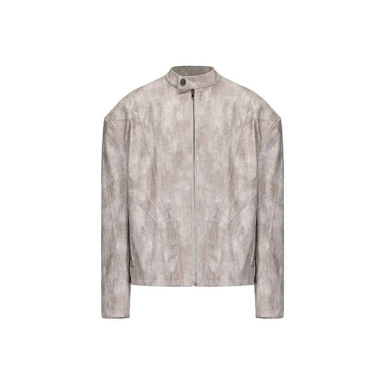 VANN VALRENCÉ Leather Jacket Unisex Light Gray