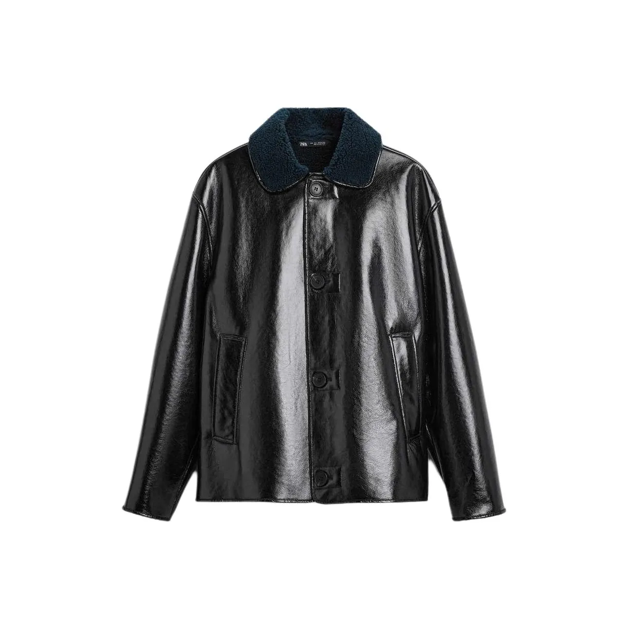 ZARA Leather Jacket Men's Deep Sea Blue