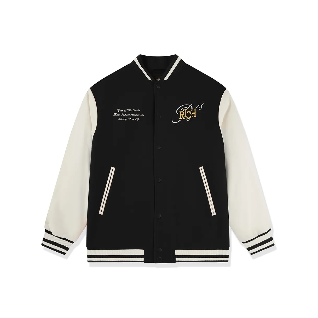 QIAODAN Get Rich Every Day Бейсбольная куртка Унисекс Черный Кремовый Белый