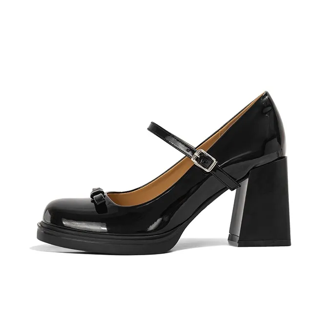 Old Meow Грубый каблук Туфли Мэри Джейн 8 см Женские Черный