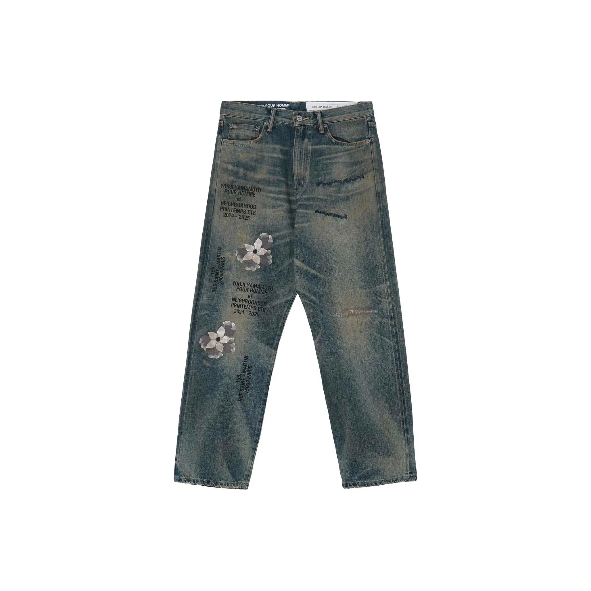 Yohji Yamamoto X Neighborhood Logo Patch Distressed Jeans