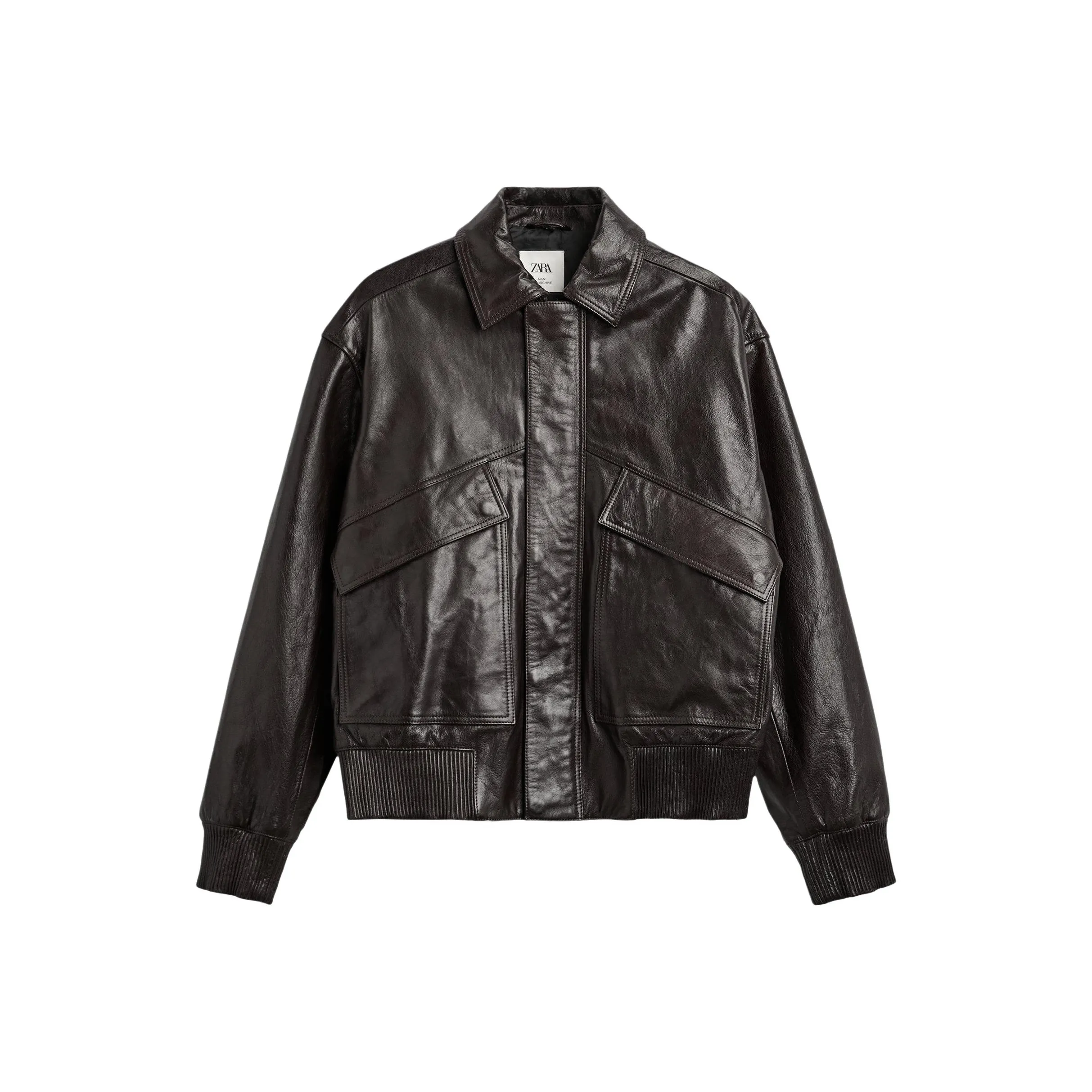 ZARA Leather Jacket Men's Brown