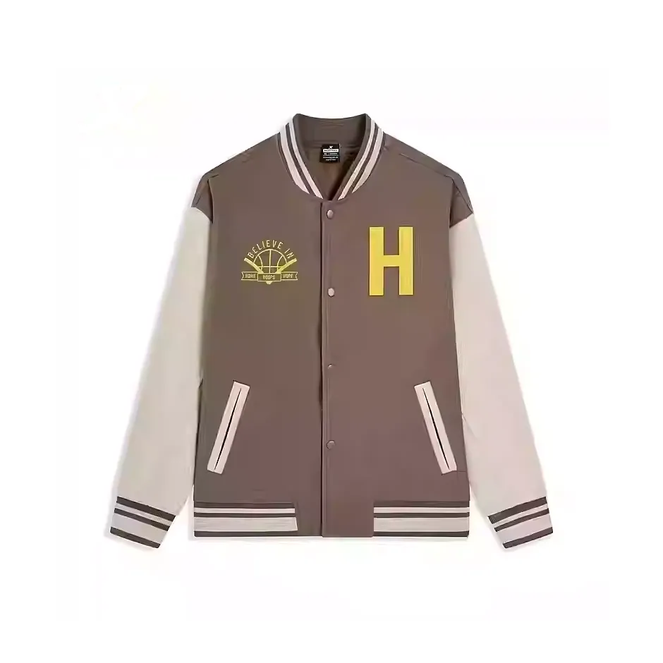 XTEP Sports Life Collection Basketball Collection Бейсбольная куртка Мужской EAGLE Спина Коричневый Ridge Серый