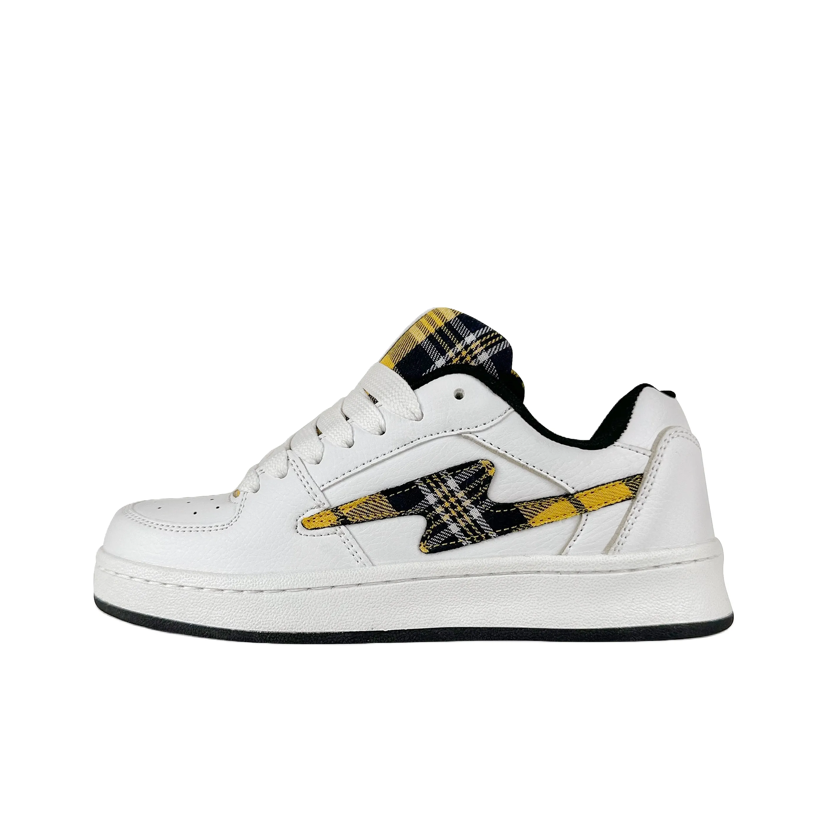 BKAE Slip-resistant Abrasion-resistant Breathable Low-Top Skateboard Shoes Unisex Scottish White Yellow BKAE Противоскользящие Устойчивые к износу Дышащие Низкие Кроссовки для скейтбординга Унисекс Шотландский Белый Желтый