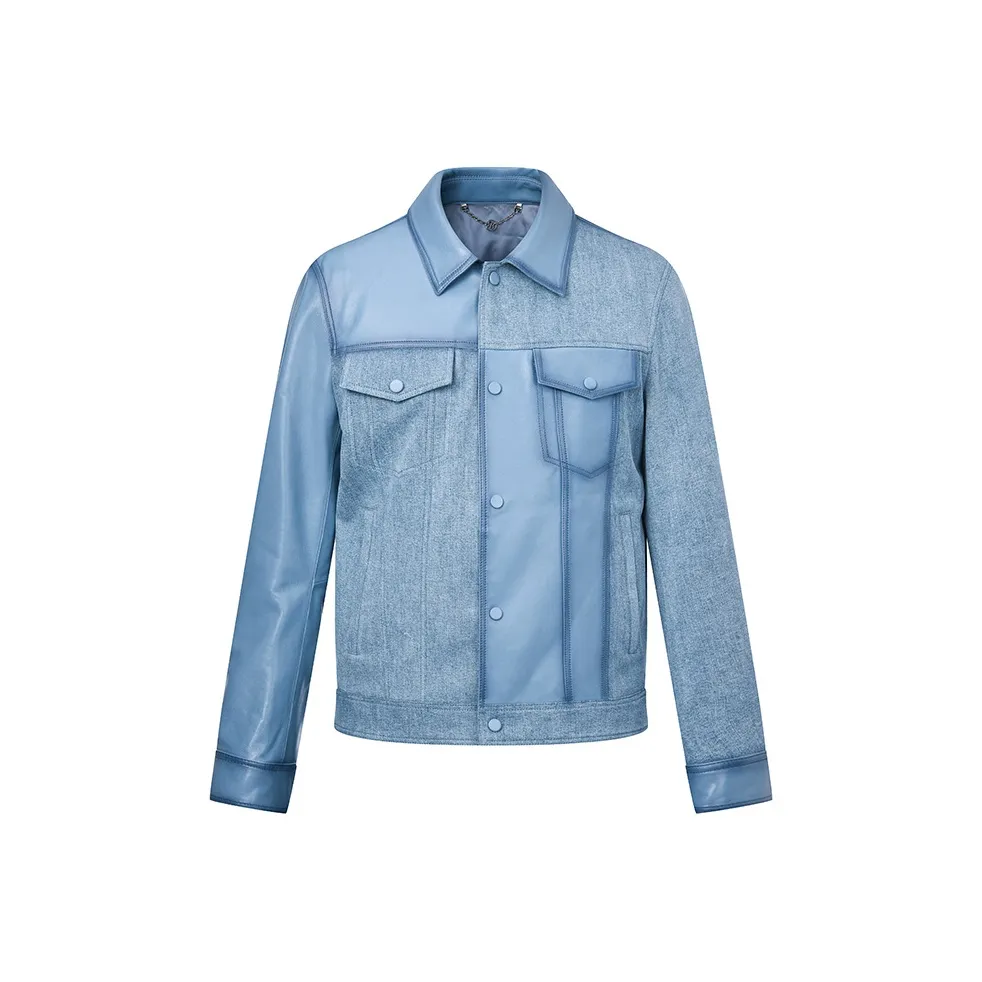 RARE Lapel Jacket Leather Jacket Men's Denim Blue