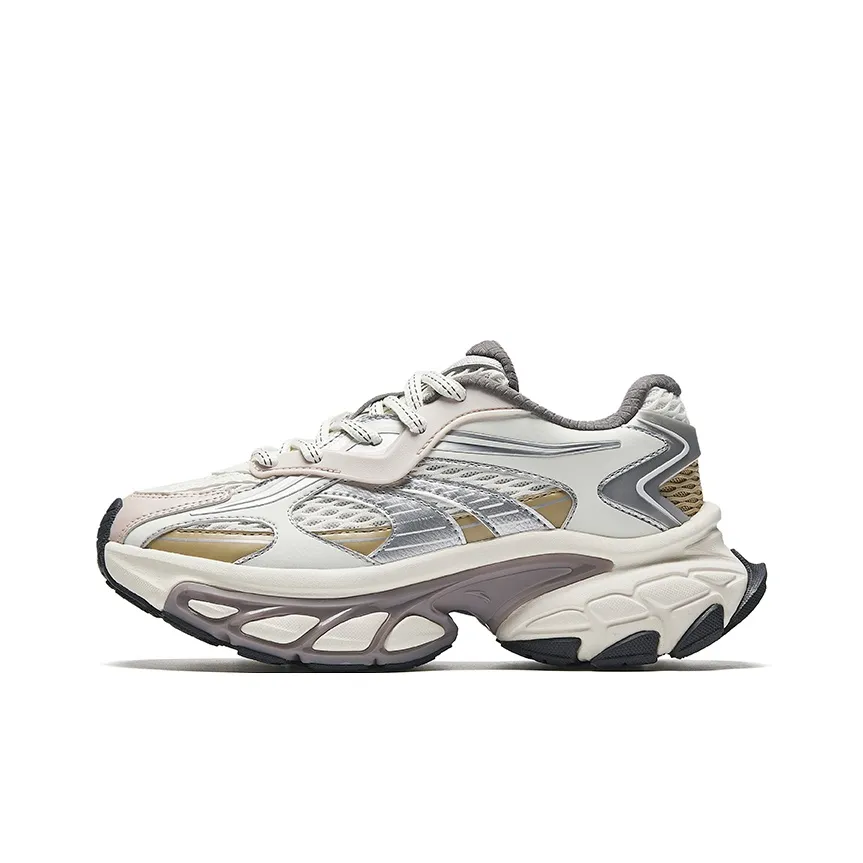 Anta Star Moon Anti Slip Wear Resistant Low Top Chunky Sneakers Women's White Silver
