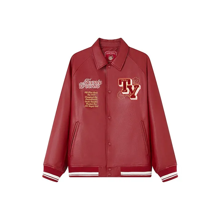 Teenie Weenie Men Leather Jacket Unisex Red