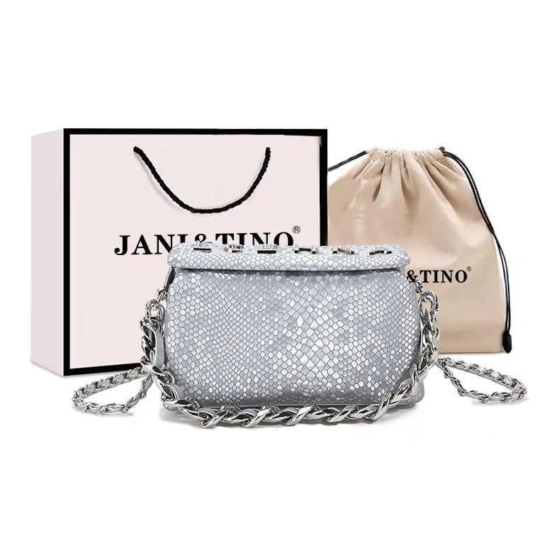 JANITINO ПУ (полиуретан) Сумка Стандартная Женская Серебряный