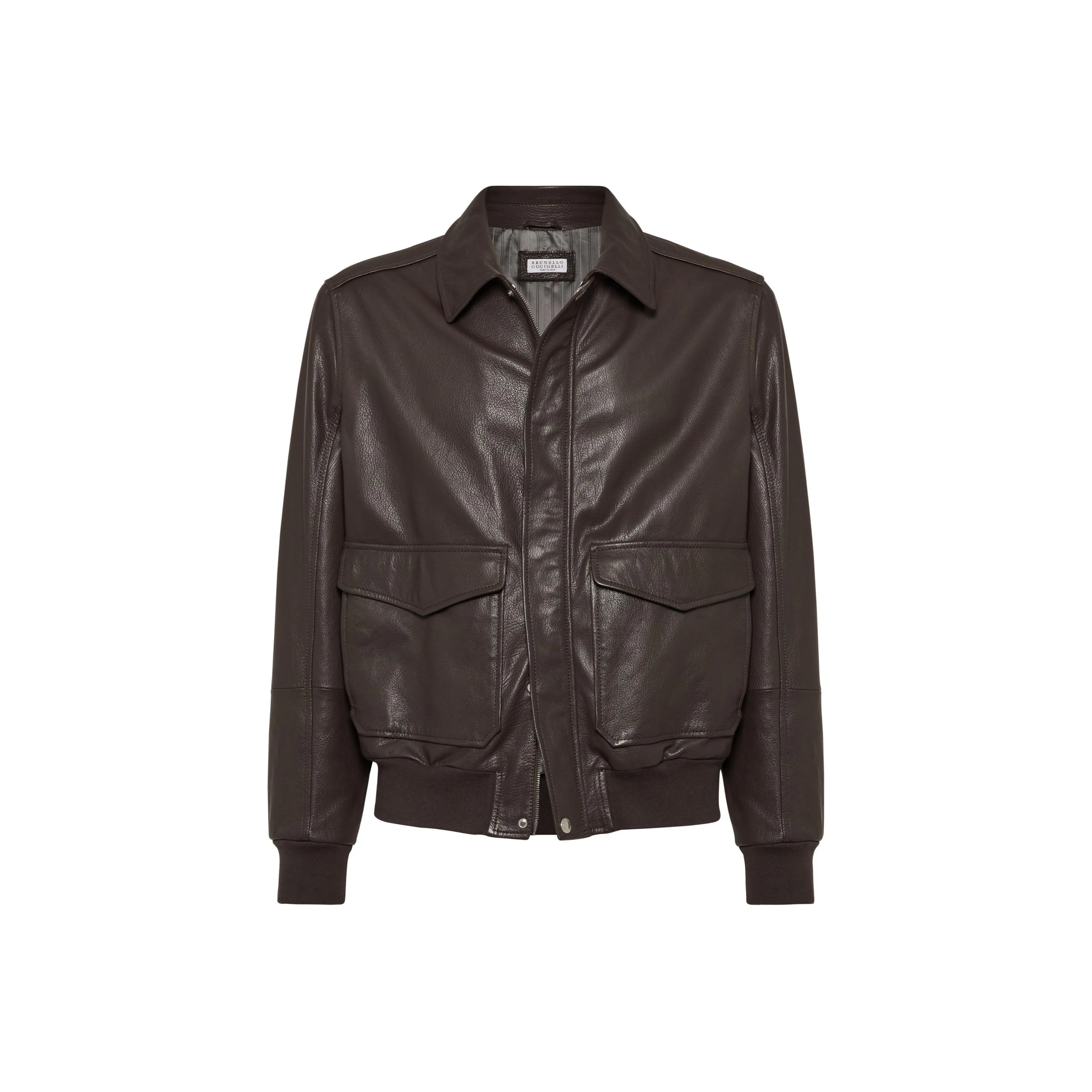 Brunello Cucinelli Aviator Zip Up Leather Jacket