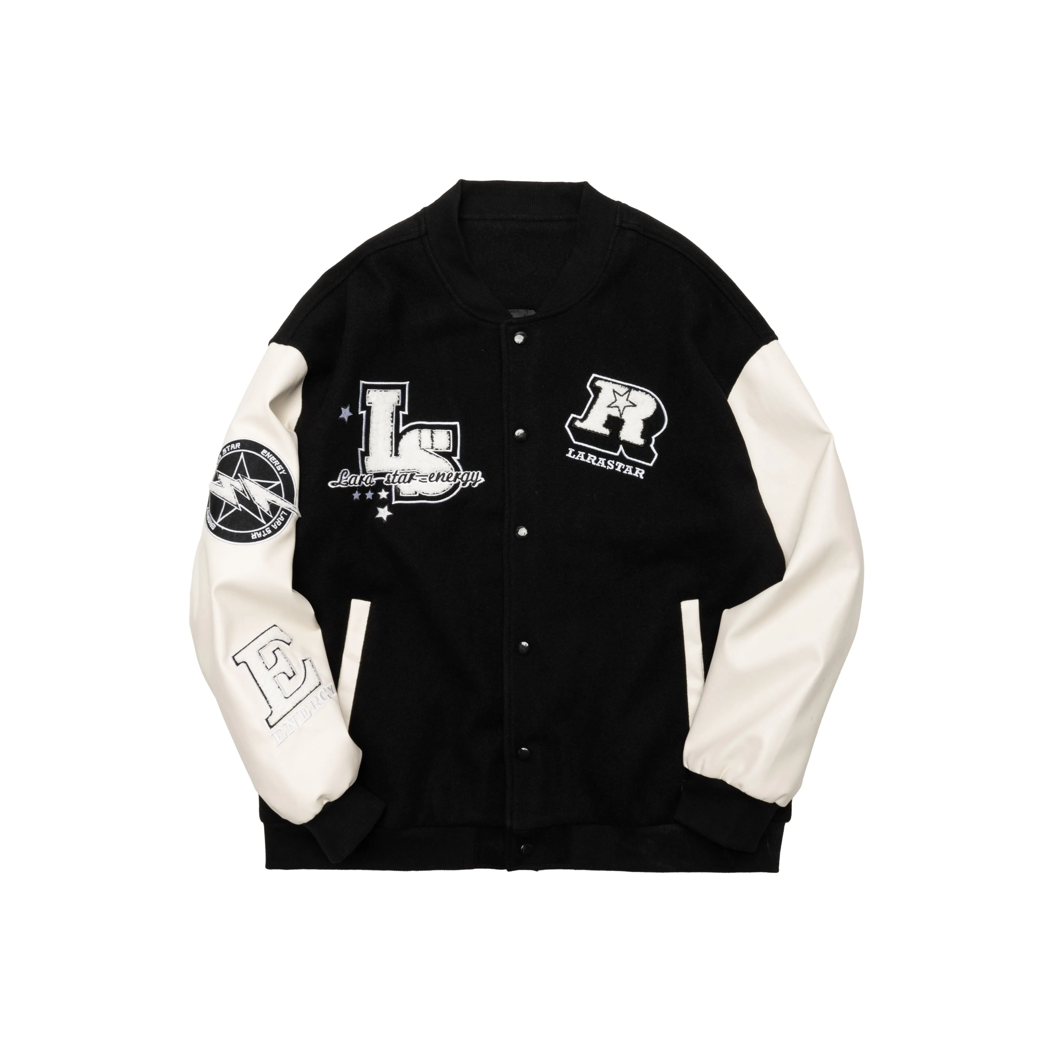 LARA STAR Бейсбольная куртка Унисекс Черный Белый